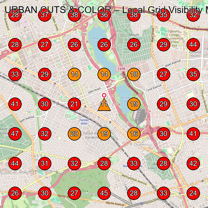 URBAN CUTS & COLOR GeoGrid visibility map for Day Spa in Queens
